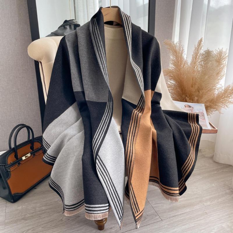 New Fashion Luxury Color Blocking Scarf Women Soft Warm Wraps Ladies Blanket Foulard Winter Fall Imitation Cashmere Shawl Female