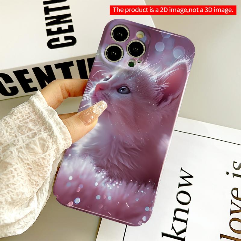 2DFlat Pink Fluffy Kitten with Sparkling Bokeh Background All inclusive film hard iPhone case, compatible with iPhone 18 Pro Max 17 16 15 14 13 12 11