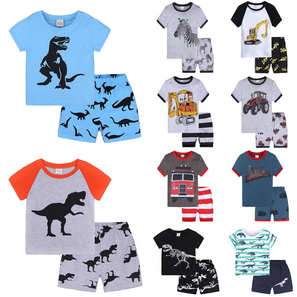 2Pcs Toddler Kids Baby Boys Girls Pajamas Cartoon Print Tops Shorts Outfits Set