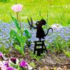 Silhouette Metal Garden Post With Scissors Mouse Design Art Decor Lawn Sign Creative Animal Sculpture Decorations