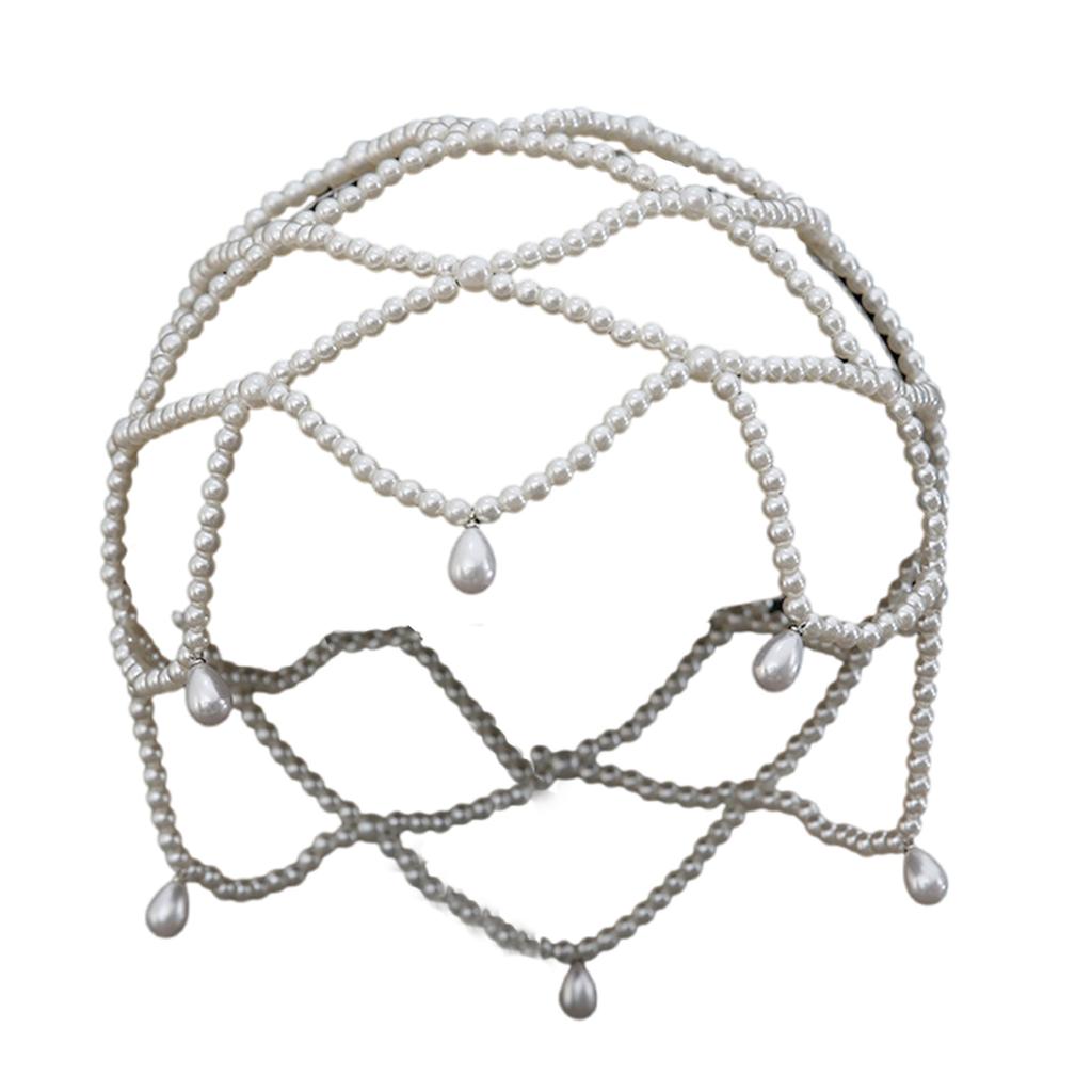 Handmade Pearls Weave Hat Elegant Bride Hat Women Casual Wedding Hairpiece for Bridal and Wedding Guests