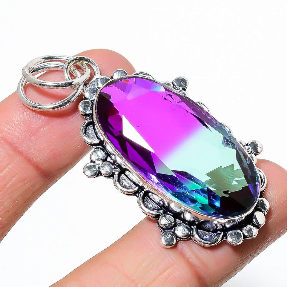 Двухцветный турмалин драгоценный камень 925 стерлинговое серебро ювелирный кулон 2,36" U9r65