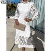 Women's Fashion Spring Fall Solid Color Print Long Sleeve High Neck High Waist Casual Dresses