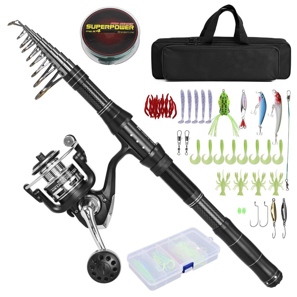 Fishing Rod and Reel Combo Portable Fishing Rod With Fishing Line Lures Carry Bag