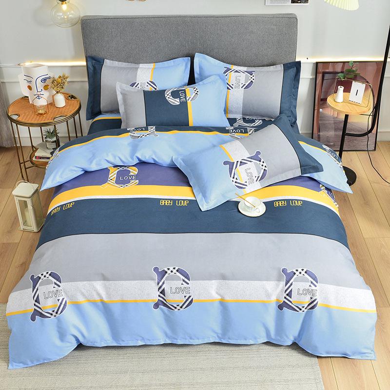 Постельный комплект из полосатого матового хлопка для осени/зимы – Утолщенный пододеяльник и простыня