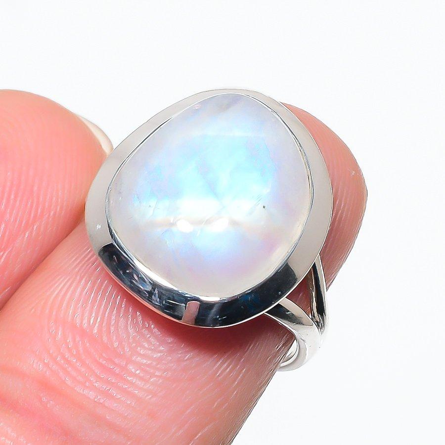 Natural Rainbow Moonstone Gemstone 925 Solid Sterling Silver Gift Ring S.7 E2e22