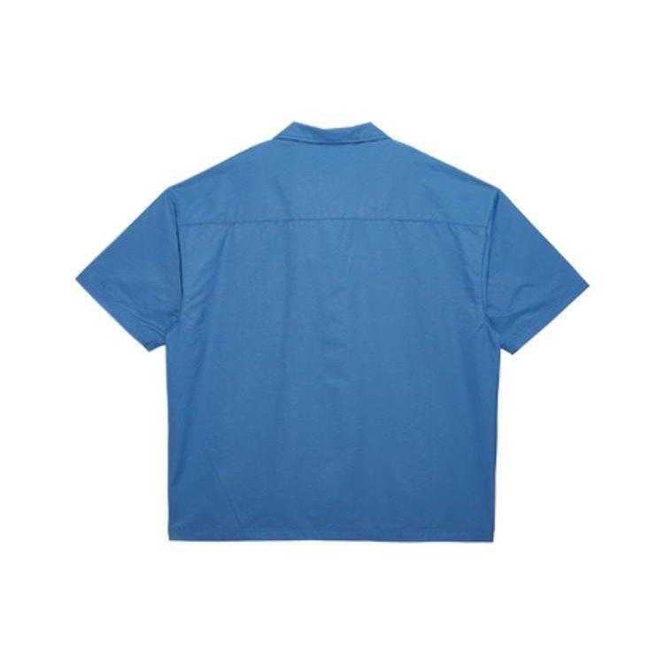 New Era SS22 Печать «Полночный ужин» Тканая однотонная рубашка с коротким рукавом Унисекс Рубашки Синий 13280297