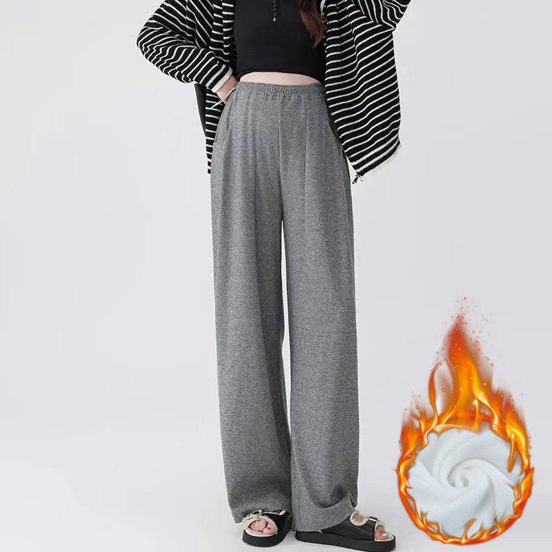 Бархатные брюки широкого кроя для беременных: Уютный дизайн с боковой кулиской для осени/зимы, идеально подходит как до беременности, так и после нее.