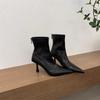 Retro temperament stacking boots temperament short high heels fashion boots rear zipper thin short boots women