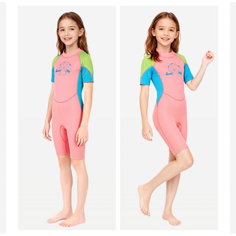 Детский гидрокостюм 2,5 мм Девочки Купальник Цельный Короткий рукав Теплый Снорклинг Серфинг Медуза