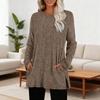 Women Tunic Tops Round Neck Long Sleeve Knit Tops with Side Pockets Solid Color Casual Striped Blouse