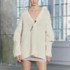 Zara Однотонный кардиган с V-образным вырезом и длинным рукавом, свитер с опущенными плечами, женский свитер, бежевый 0797101-712