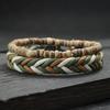 2Pcs Vintage Ethnic Style Natural Wood Beads Stacked Woven Hand Rope Bracelet Set Men Bohemian Couple Beaded Braclet