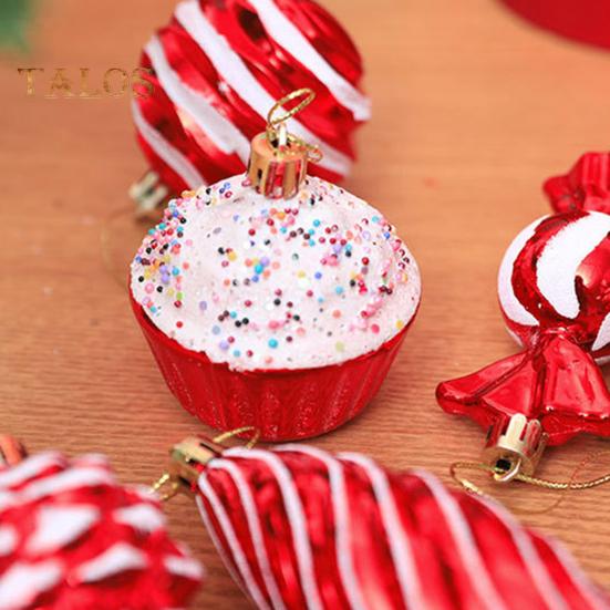 4/6/8/12 Pcs Christmas Ball Ornaments Star Cane Lollipop Cupcake Hanging Decoration for Xmas Tree Home Indoor Decor