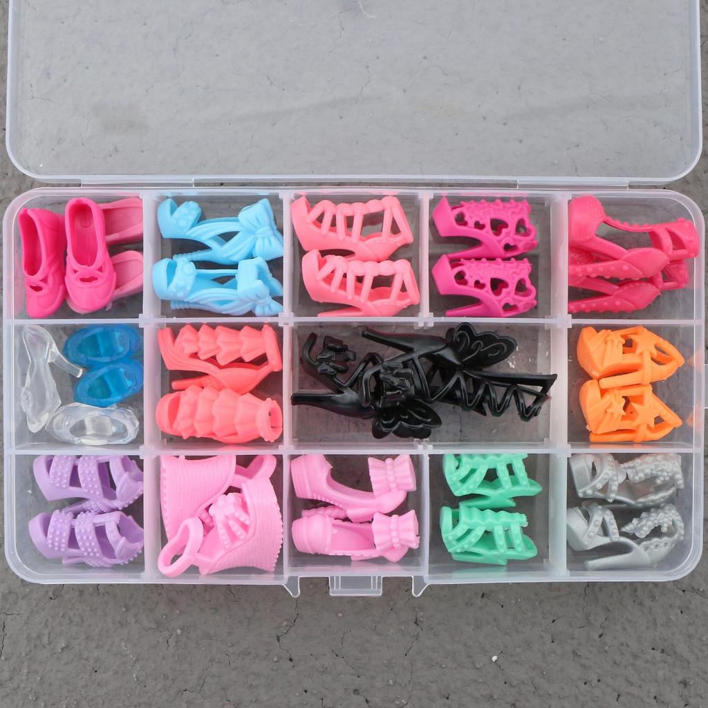 1/6 Dolls Shoes Pack with Storage Box, Flats High Heels Boot, Dollhouse Furniture for 30cm Doll 30cm Doll Toy Gift Set