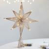 Рождественская елка, 3D, железная верхушка для елки, украшение в виде звезды со светодиодными огнями, праздничный декор, блестящая верхушка для рождественских елок в помещении и на улице