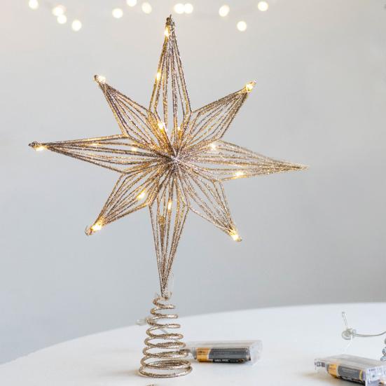 Рождественская елка, 3D, железная верхушка для елки, украшение в виде звезды со светодиодными огнями, праздничный декор, блестящая верхушка для рождественских елок в помещении и на улице