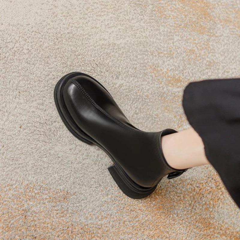 Осень и зима мягкая кожа ботинки Мартин женские универсальные новые ботинки Челси женские короткие ботинки женские толстый каблук тонкие ботинки