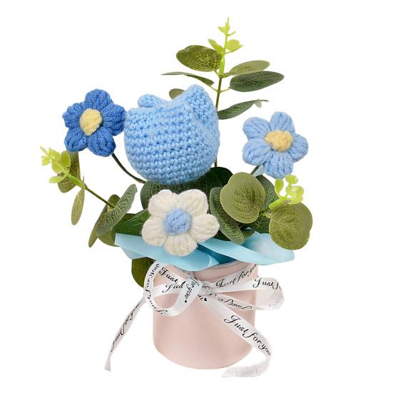 Вязаный Цветочный Букет Ручной Работы Искусственный Вязаный Букет Подсолнух Гвоздика Тюльпан Пушистые Цветы Подарки для Мамы Жены на День Рождения Юбилей