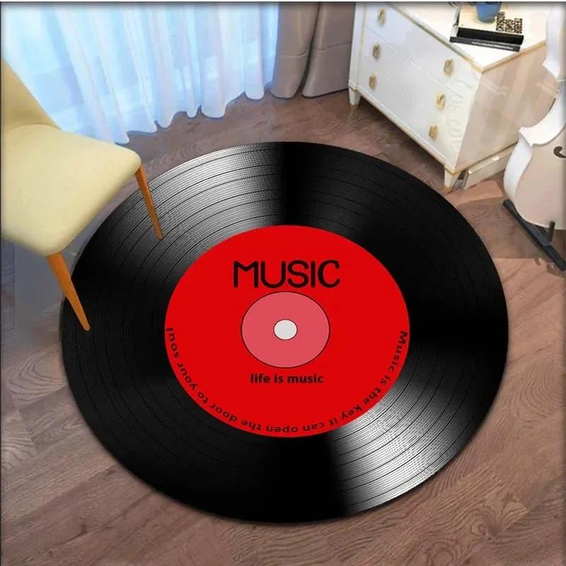 Круглый ковер с узором в виде CD с музыкой Ретро напольный коврик Декоративный для гостиной и спальни Противоскользящий коврик для отдыха Модная зональная ковровая дорожка