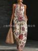 Bohemian print top, wide-leg pants, two-piece set, one casual vacation set.