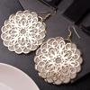 Women Vintage Ethnic Chic Large Round Hollow Flower Dangle Eardrops Hook Earrings
