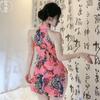 Sex underwear, uniform, pure desire retro printing hip-wrapped cheongsam set, temptation to hang the neck to avoid showing the chest