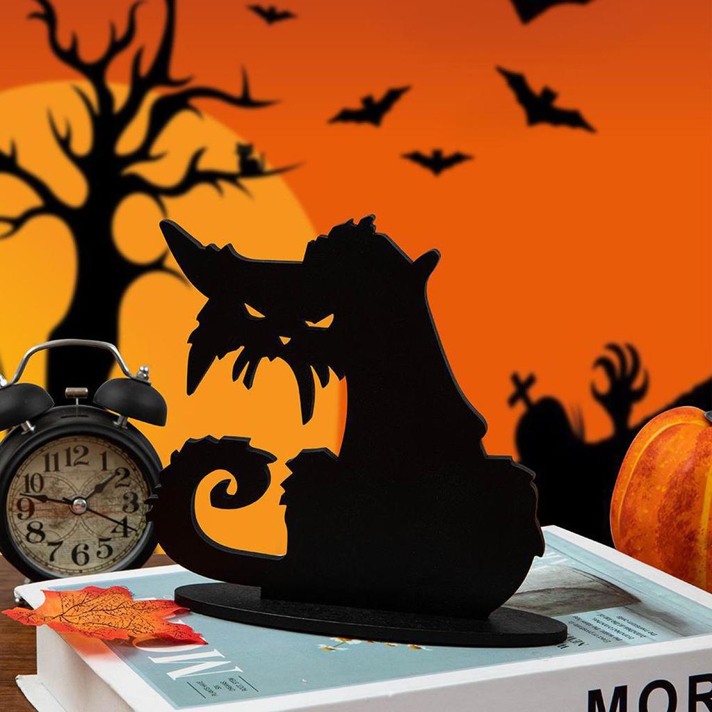 1 шт. деревянные украшения на Хэллоуин, центральная часть столешницы на Хэллоуин, ремесленный декор, декор с черной кошкой для дома, в помещении, праздника