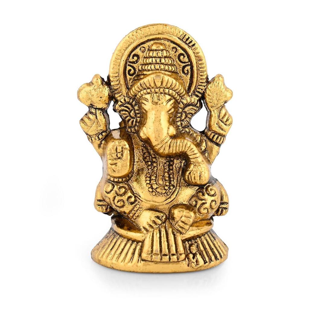 Ganesha Idol Showpiece Aluminum Golden Finish Ganesha Idol for Gift & Home Decor, Pooja Room, Mandir Housewarming Gifts