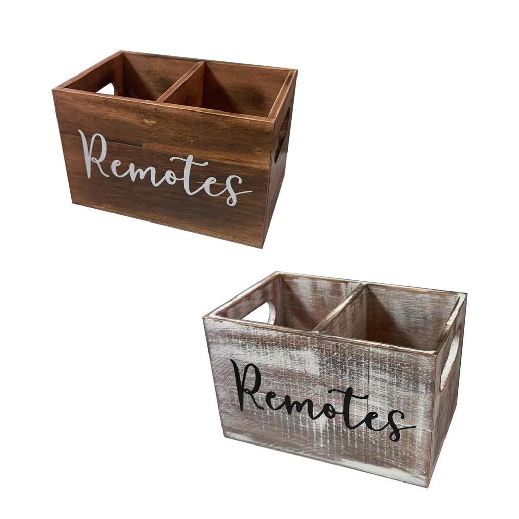 Держатель для пульта дистанционного управления 2 отделения Деревянный органайзер для стола в стиле фермерского дома для столешницы, прикроватной тумбочки в спальне, принадлежности для домашнего офиса