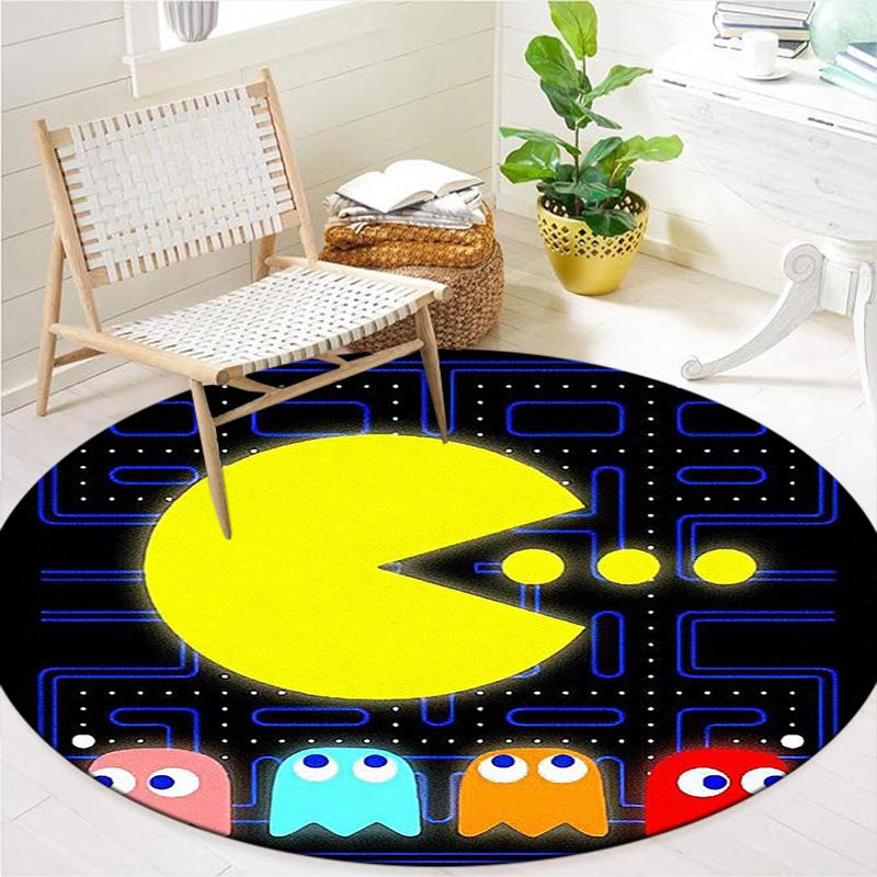 Круглый ковер Pac-Man, Ковер для гостиной, спальни, дивана, игровой комнаты, Нескользящий коврик для пола