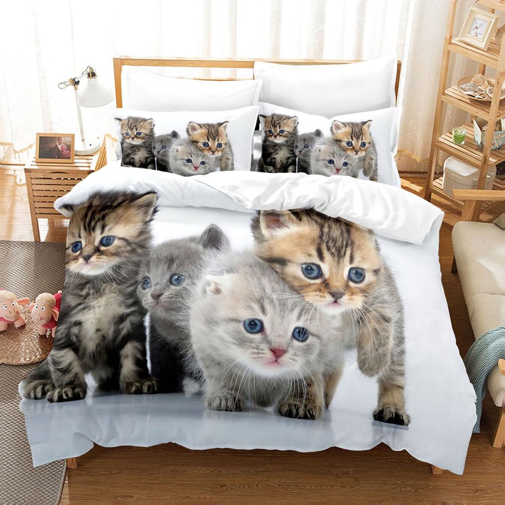 Комплект постельного белья с 3D-принтом животных, пододеяльник на пуху кошки или собаки, 2/3 предмета, пододеяльник для детей и взрослых, роскошное мягкое покрывало