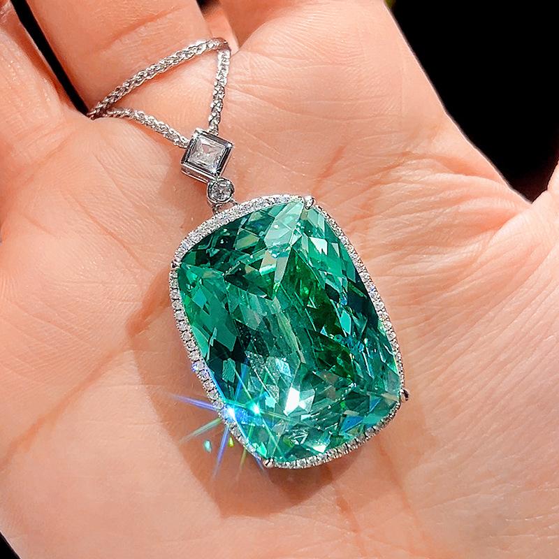 Ювелирное изделие Имитация Параиба Зеленый Винтажный Кулон Ожерелье Главный камень 20 * 28