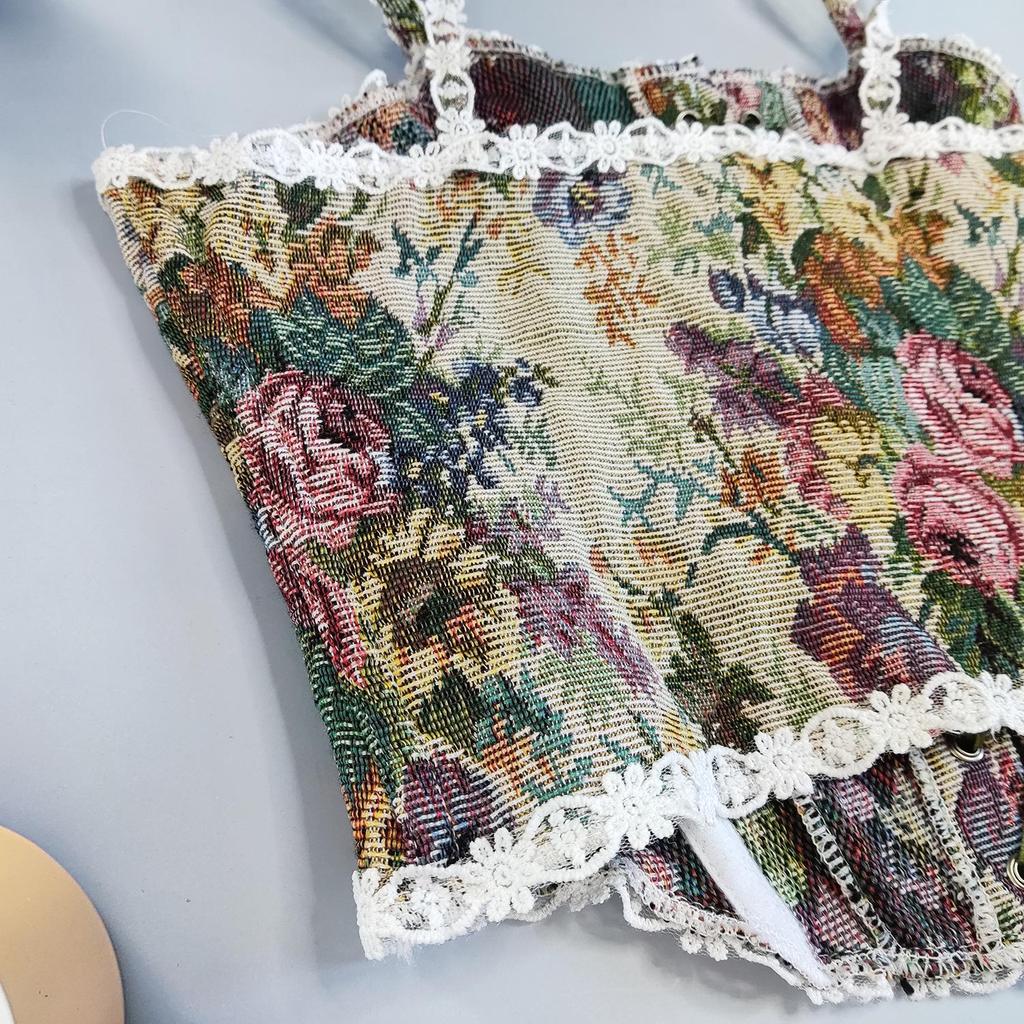 Женский французский ретро кружевной боди-корсет на завязках