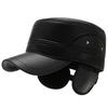 New Flat Top Hat Men's Casual Leather Hat Winter Cotton Warm and Cold Military Hat Men's Ear Protection Hat