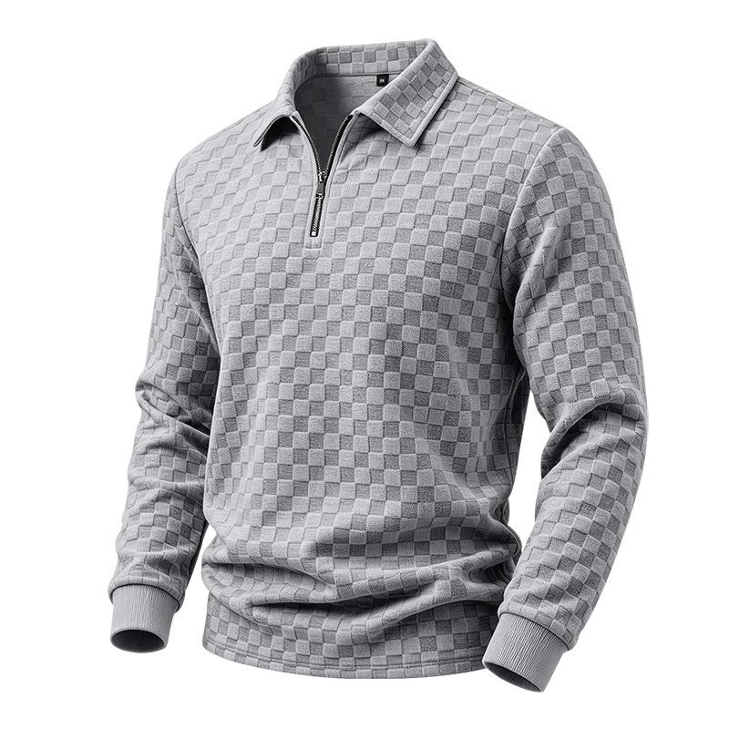Men S Long Sleeve Polo Shirt American Casual Half Zip Turn Down Collar Top