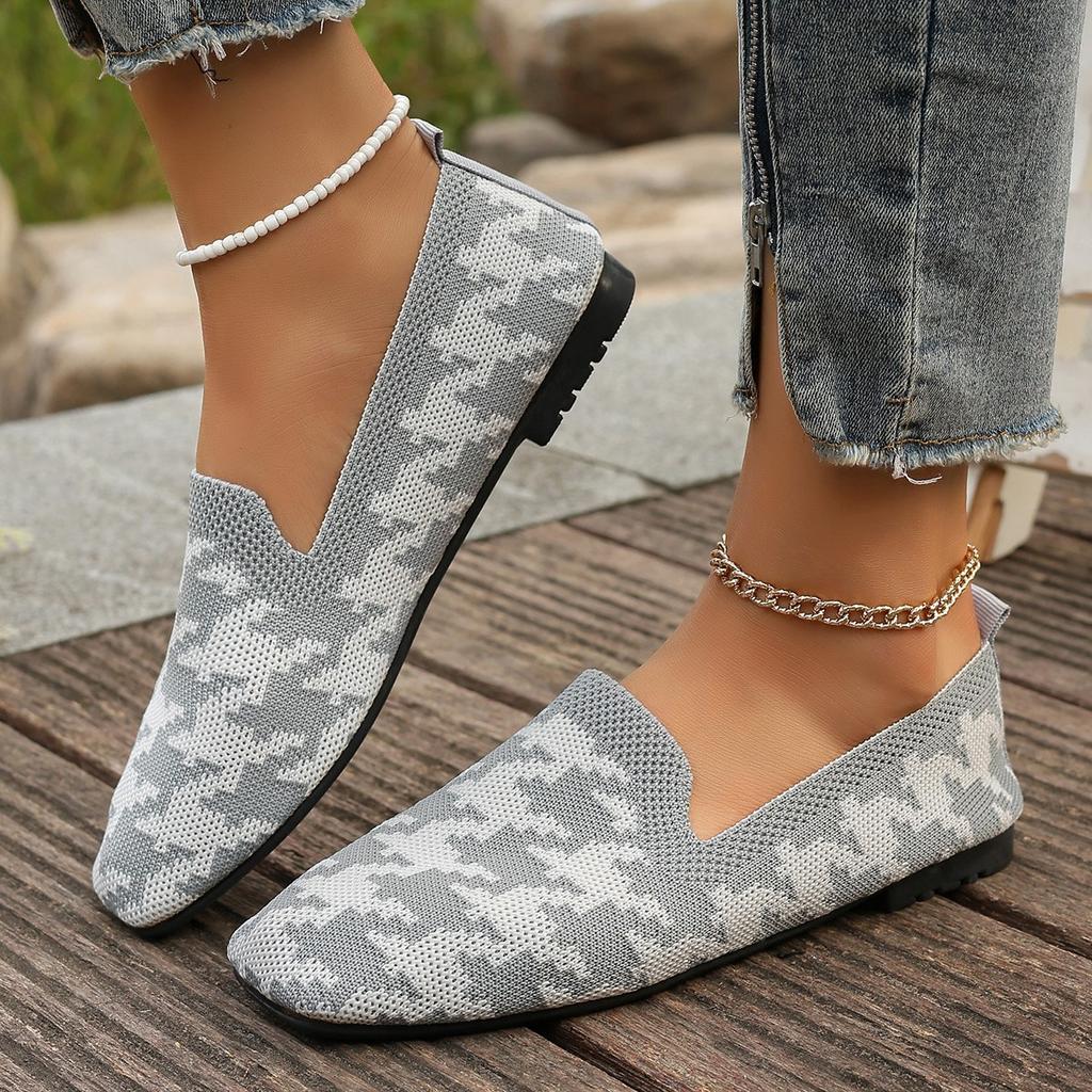 Модные женские балетки Весенне-осенние плоские повседневные туфли для женщин Вязаные балетки с круглым носком Модные лоферы с принтом Zapatos De Mujer