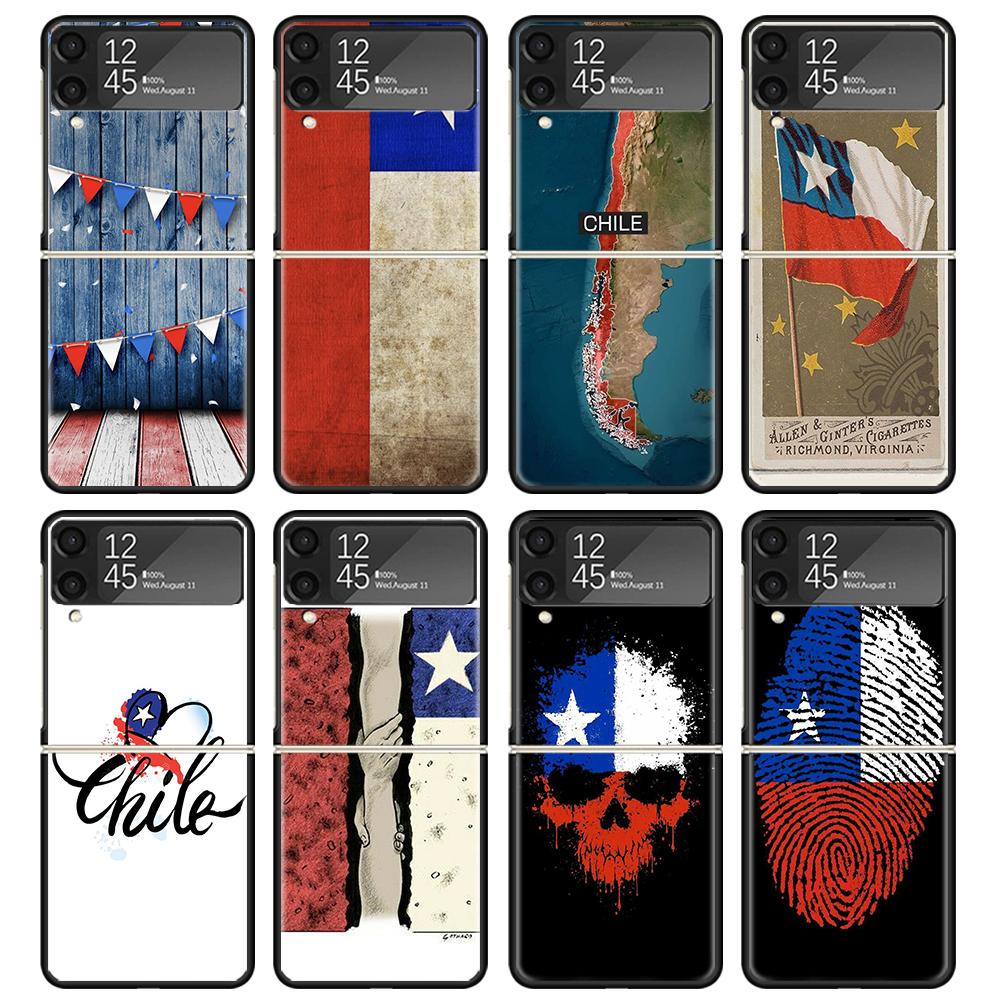 Chile Flag Black Phone Case For Samsung ZFlip7 ZFlip6 ZFlip5 ZFlip4 ZFlip3 5G Hard Protective Galaxy Z Flip 3 4 5 6 7