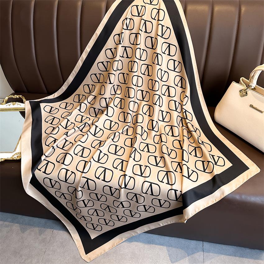 Versatile British-Style Silk Square Scarf - 90cm Solid Color Shawl & Headscarf