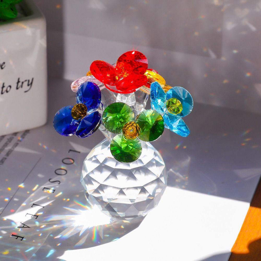 Clear Base Mini Glass Flower Sculpture Ornament Tabletop Plants Suncatcher  Mother's Day