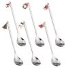 6PCS Christmas Spoons Coffee Cutlery Set Stainless Steel Cutlery Set Dessert Spoon Forks Christmas Gifts Elk Christmas Decoratio