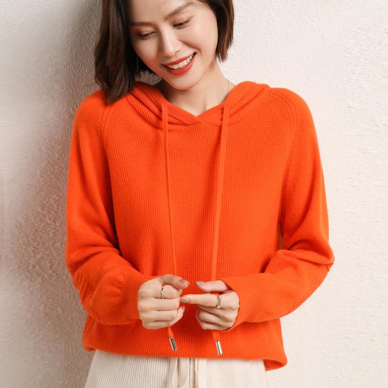 New Autumn and Winter Korean Style Women's Hooded Long-sleeved Sweater Women's Pullover Bottoming Solid Color Sweater