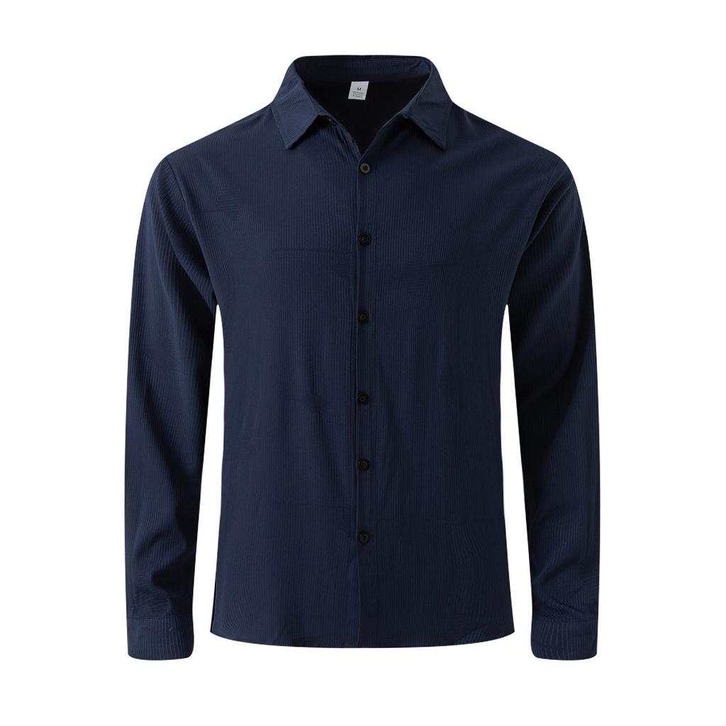Мужская рубашка с длинным рукавом и однотонными пуговицами, повседневная однобортная рубашка с длинным рукавом в полоску