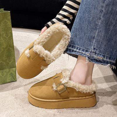 Мода 2024 года, роскошные зимние женские туфли, плюшевые модные ретро-туфли из хлопка, женские тапочки на плоской подошве, женские сапоги на платформе