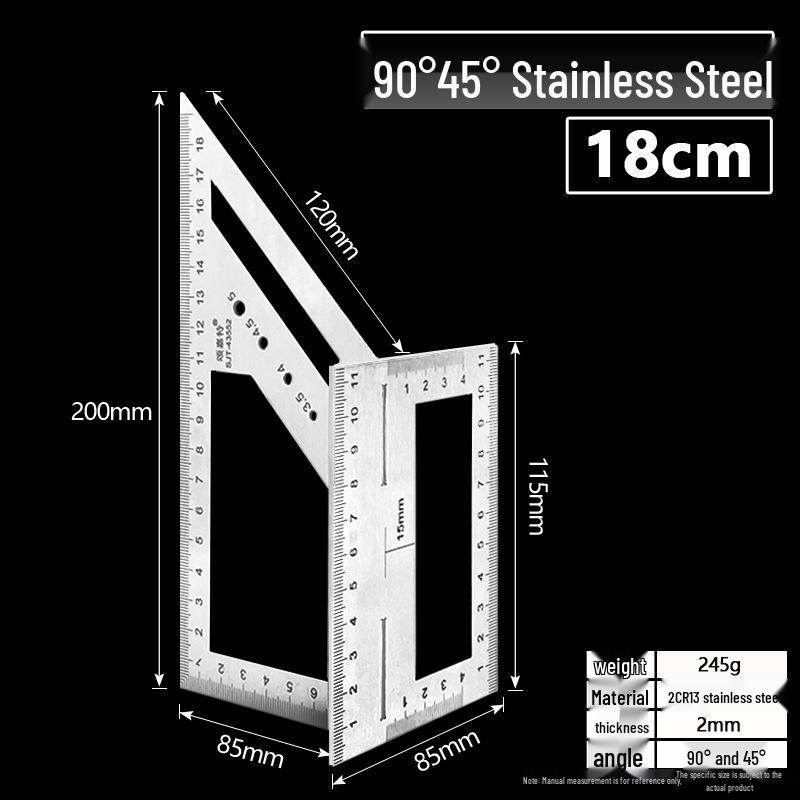 Multi-functional T-shaped Combination Square: 90° & 45° Marking Ruler, 2CR13 Stainless Steel for Woodworking and Wire-Passing.