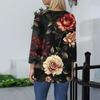 Женская мода повседневная три четверти рукав цветочный принт круглый вырез пуловер топ