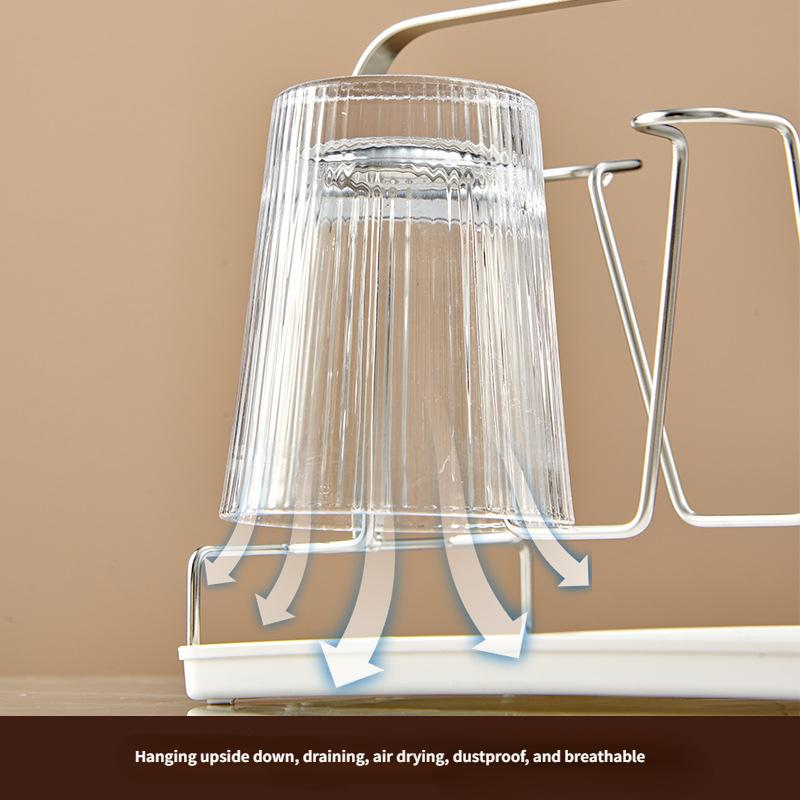 Stainless steel cup holder with water collection tray, inverted drain cup holder, iron cup holder, household 6 cups