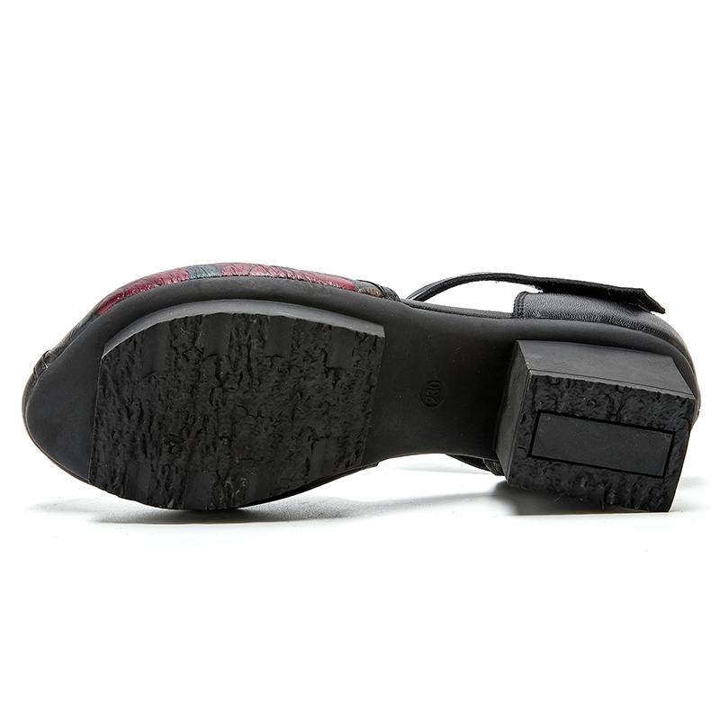 Fashion GKTINOO 2025 New Women Sandals Summer Genuine Leather Thick Heels Sandals Ethnic Style Round Toe Casual High Heel Mom Shoes