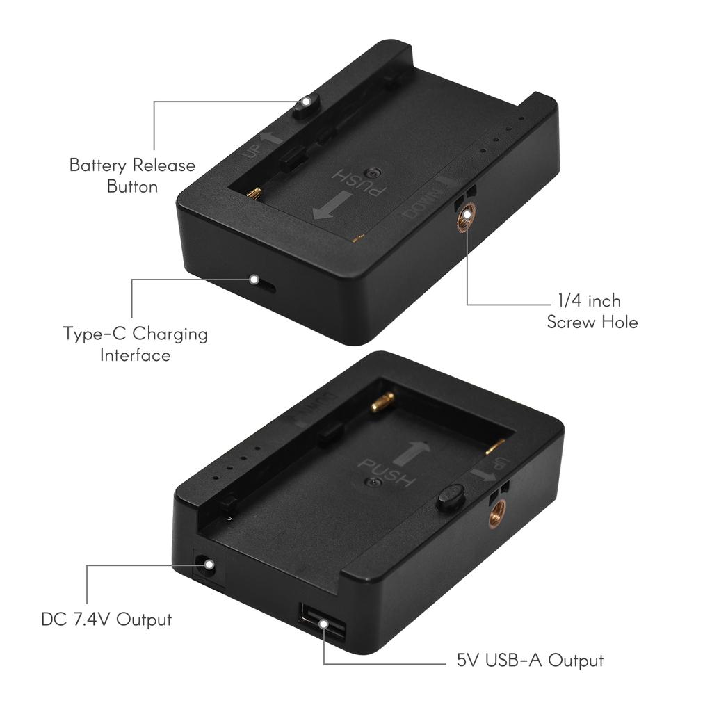 NP-F Battery Charger Battery Adapter Plate with Type-C Charging Port USB5V DC7.4V Outputs 1/4 Inch