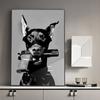 Black White Doberman Gun Fashion Luxury Poster Canvas Painting Animal Dog Wall Art Picture For Living Room Home Decor Mural